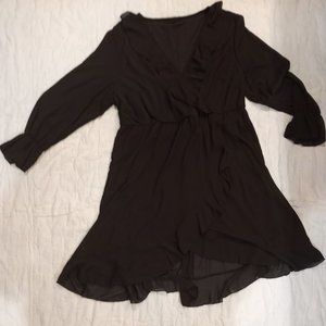 Black Chiffon Knee Length Dress Ruffle Detail